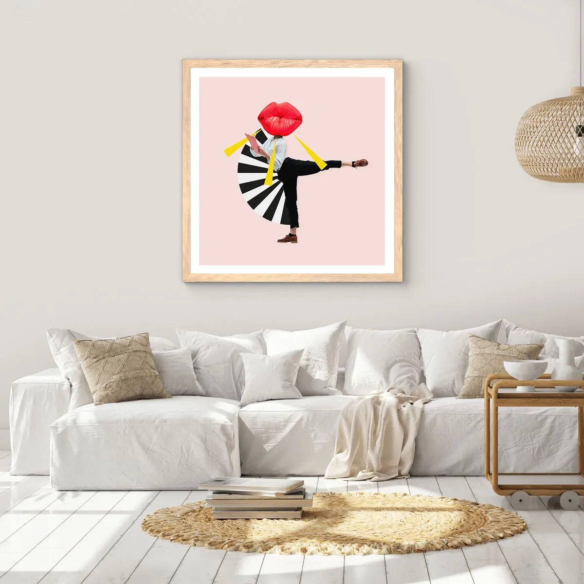 Een poster in een licht eiken lijst - Surrealistische pop-art - 40x40 cm