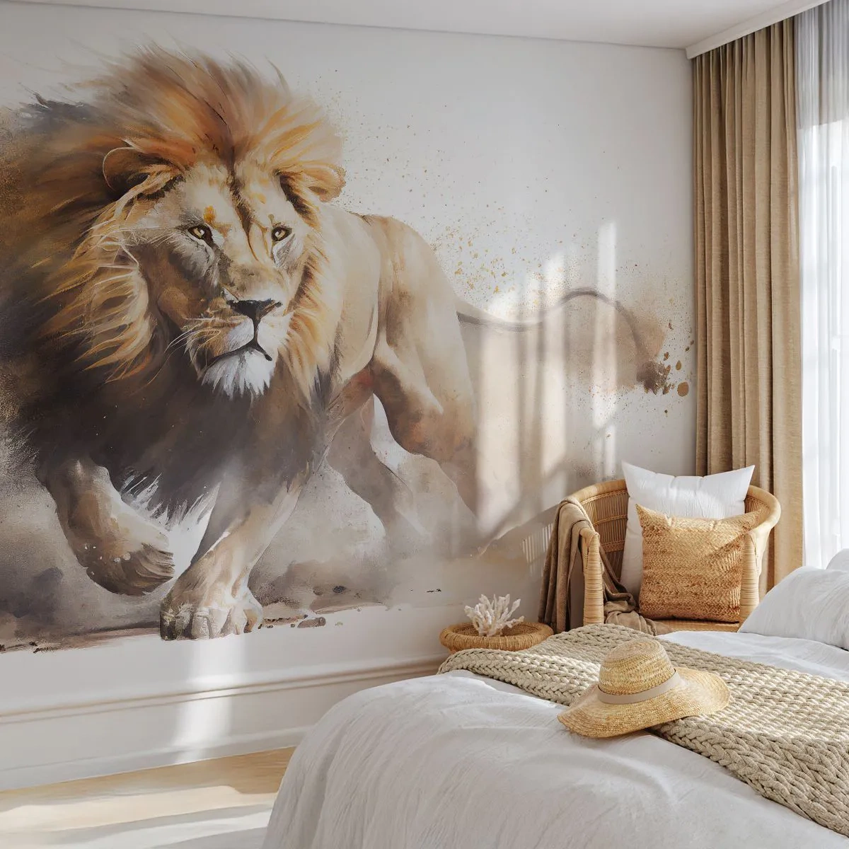 Fotobehang Premium Canvas - De koning vertrekt - Leeuw, Helder, Dier - 250x175 cm