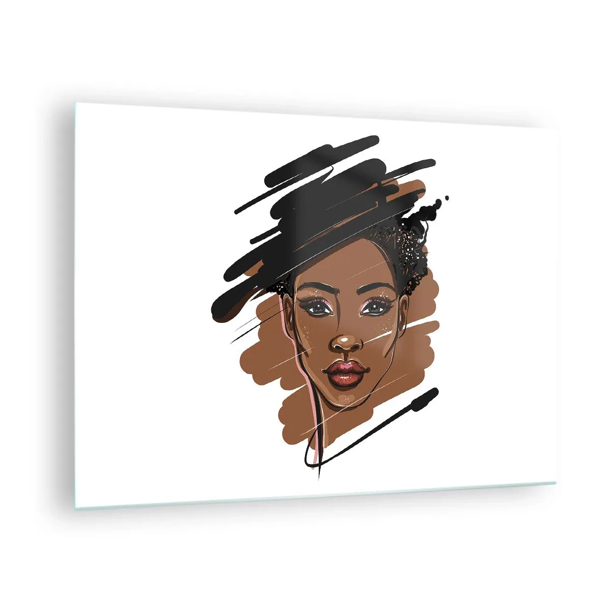 Schilderen op glas - Portret van een zwarte vrouw in modeschetsstijl - 70x50cm - Zoet als chocolade - Moderne wanddecoratie voor woonkamer en slaapkamer ARTTOR