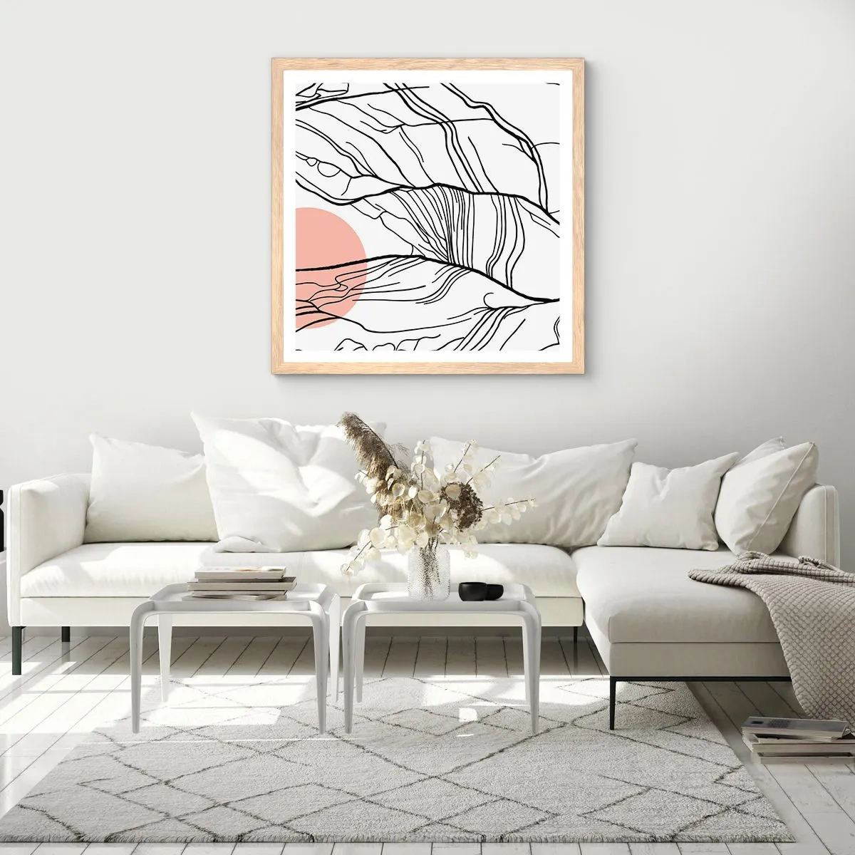 Een poster in een licht eiken lijst - In een web van twijgen - 60x60 cm