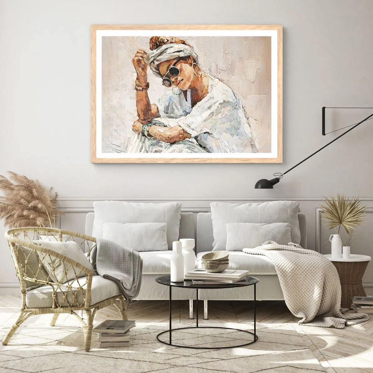 Een poster in een licht eiken lijst - Portret in de volle zon - 100x70 cm