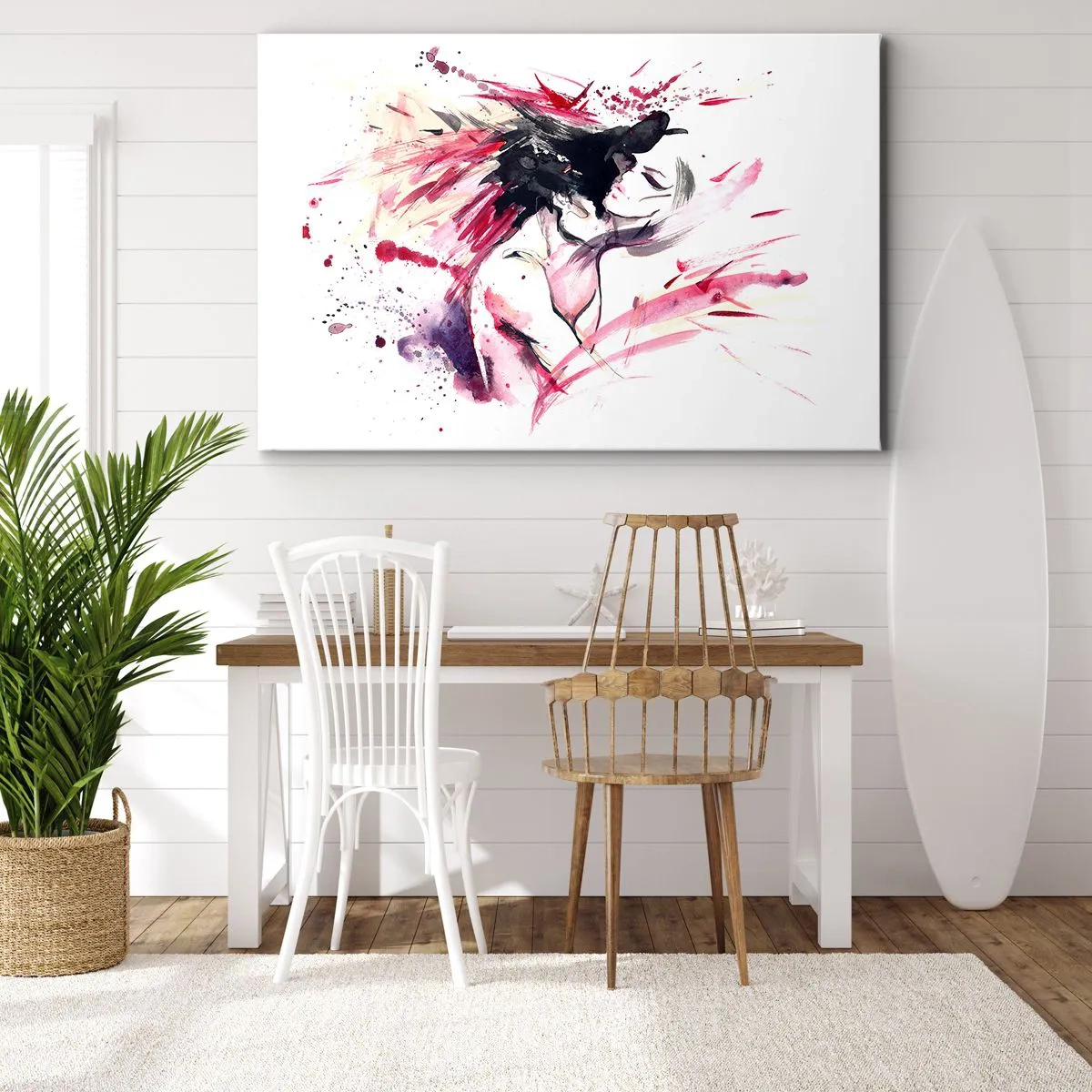 Schilderen op canvas - Abstract portret van een vrouw met dynamische rode accenten - 70x50cm - Een liefdesvervulling - Moderne wanddecoratie voor woonkamer en slaapkamer ARTTOR