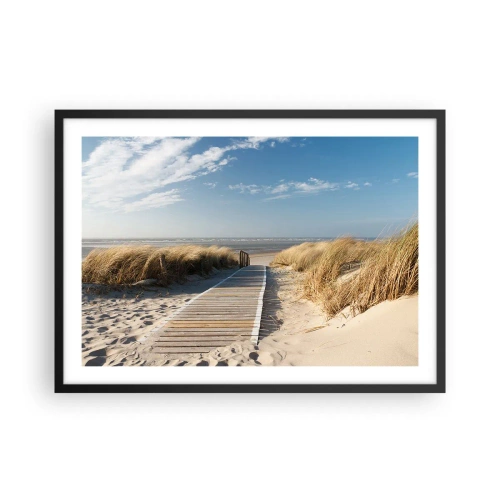 Poster in een zwarte lijst - Achter het duin, in het ruisen van gras - 70x50 cm