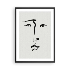 Poster in een zwarte lijst - Minimalistische gezichtsillustratie in één penseelstreek - 50x70cm - Portret met één lijn - Moderne wanddecoratie voor woonkamer en slaapkamer ARTTOR
