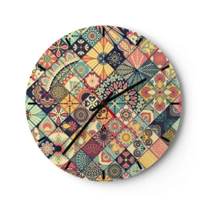Wandklok - Klok - Kleurrijk patchworkmotief met geometrische patronen - 30x30cm - Marokkaanse sfeer - Moderne wanddecoratie voor woonkamer, keuken en slaapkamer ARTTOR
