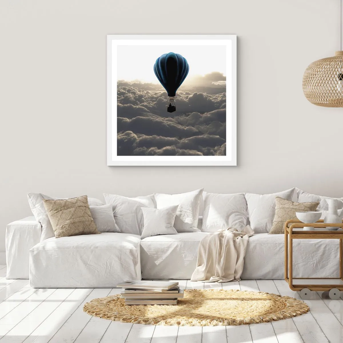 Poster in een witte lijst - Een zwerver boven de wolken - 60x60 cm