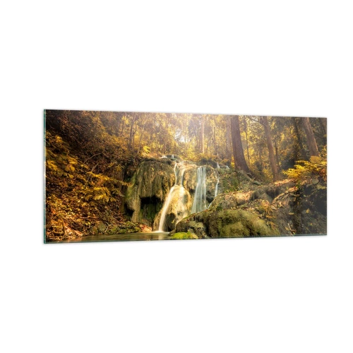 Schilderen op glas - Boscascade in het groen - 100x40 cm