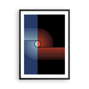 Poster in een zwarte lijst - Geometrische compositie met lijnen in marineblauw en oranje. - 50x70cm - In een geometrische omhelzing - Moderne wanddecoratie voor woonkamer en slaapkamer ARTTOR