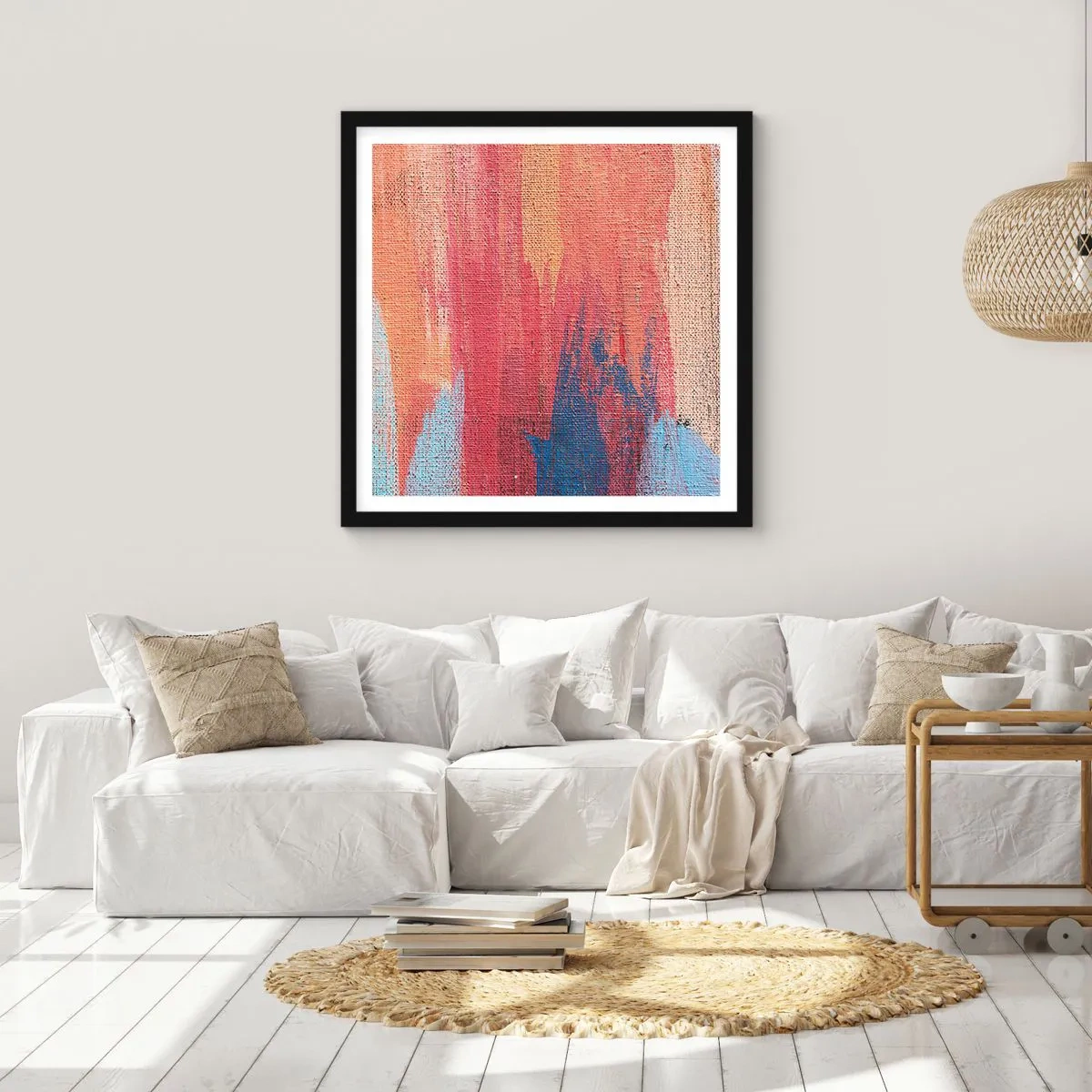 Poster in een zwarte lijst - Ren door de regenboog - 40x40 cm