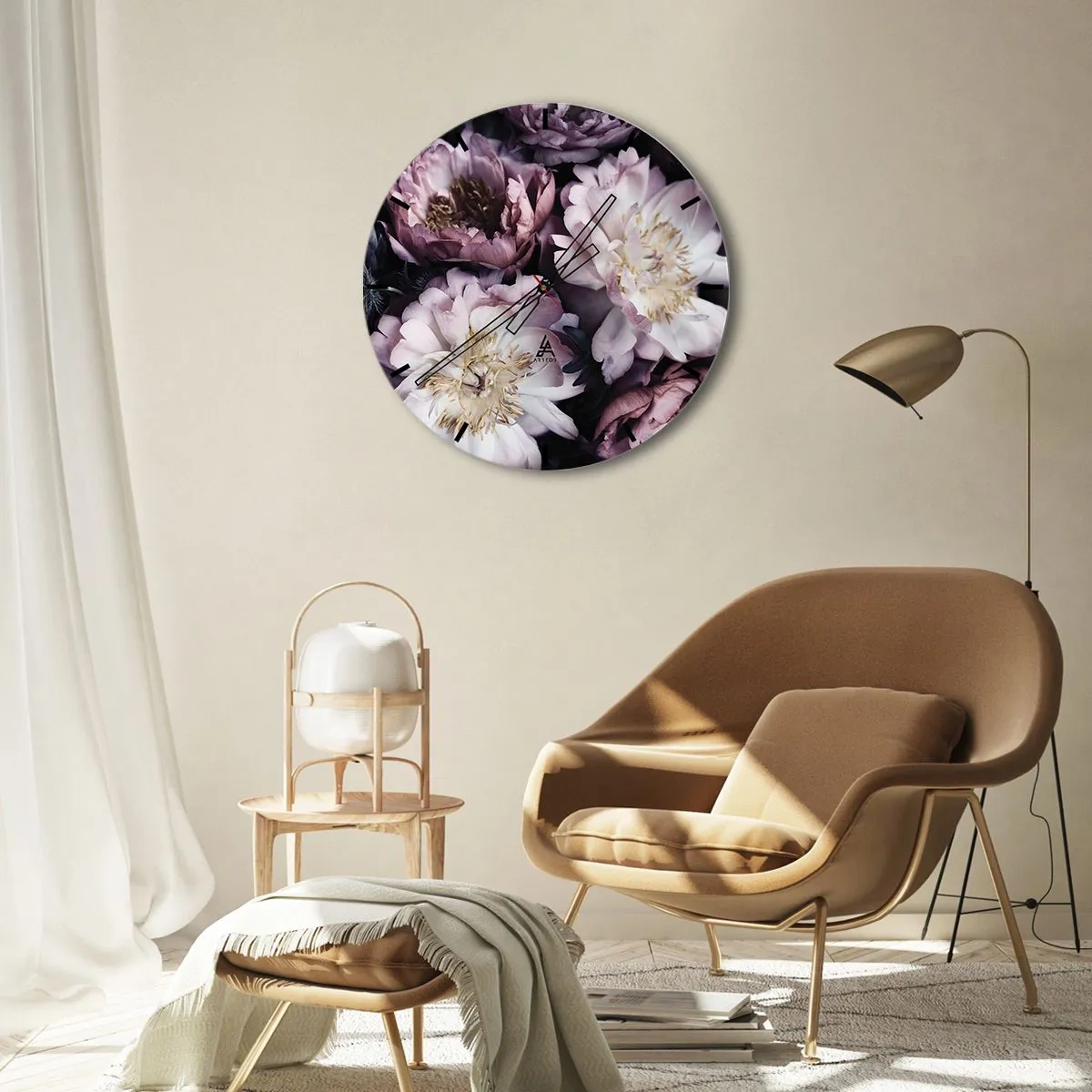 Wandklok - Klok - Roze en crèmekleurige pioenrozen in een dichte, schaduwrijke opstelling - 30x30cm - Boeket ouderwets - Moderne wanddecoratie voor woonkamer, keuken en slaapkamer ARTTOR