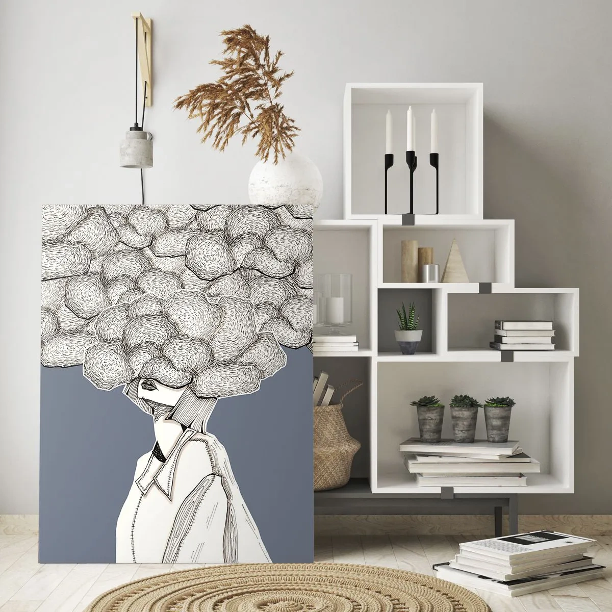 Schilderen op glas - Met hoofd in de wolken - 70x100 cm