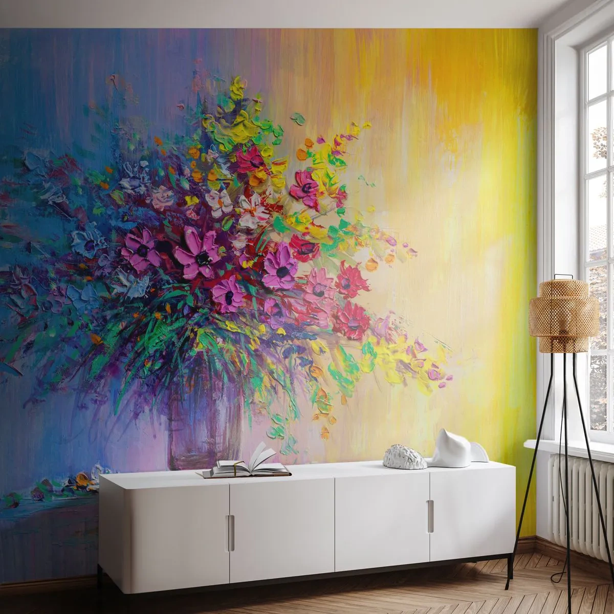 Zelfklevend Fotobehang Deluxe Sticker - Schenking van de wei - Bloemen in een vaas, Deel, Boeket bloemen - 450x315 cm