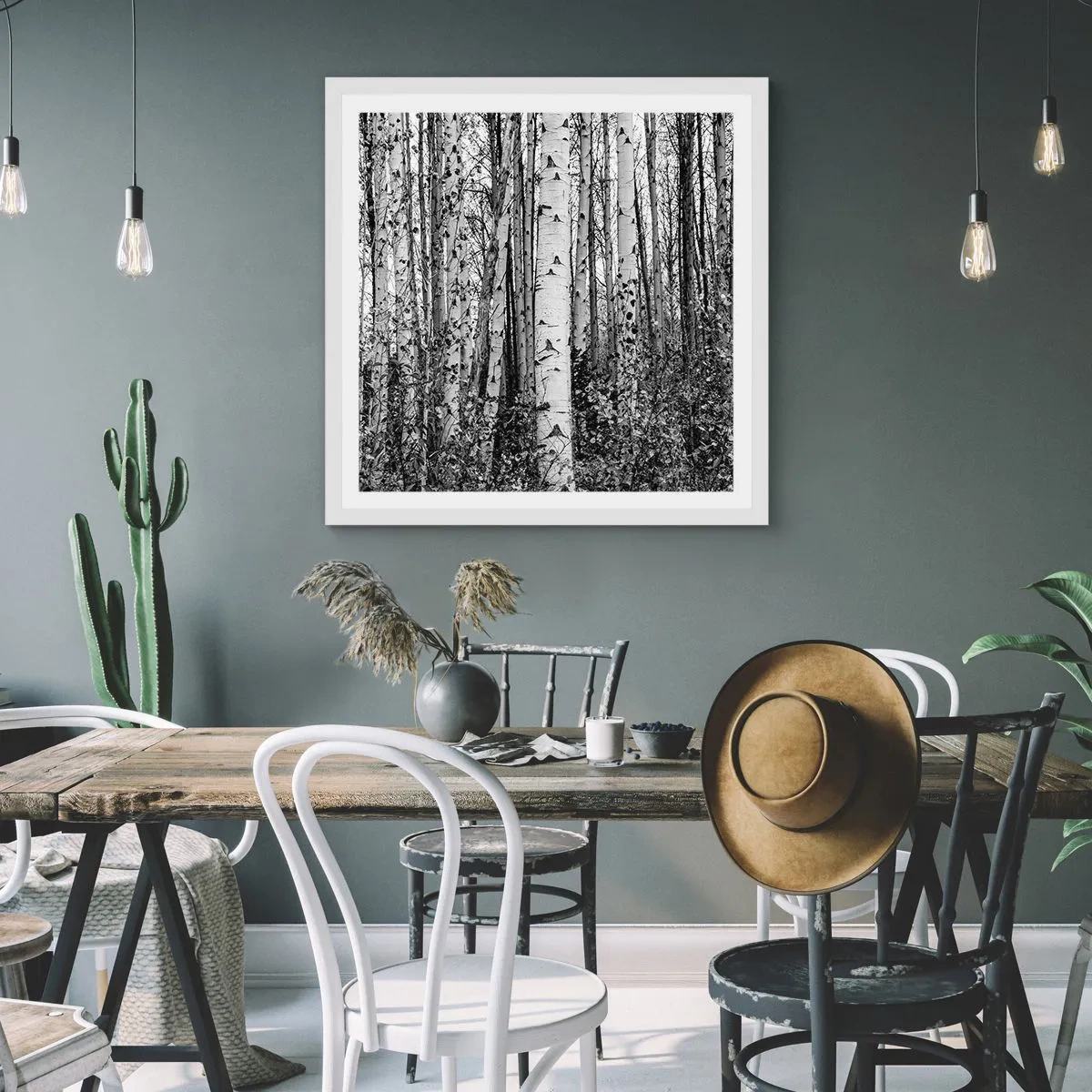 Poster in een witte lijst - Berken colonnade - 40x40 cm