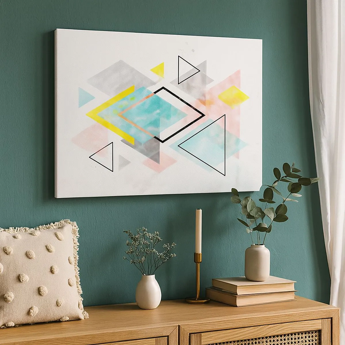Schilderen op canvas - Kleurrijke geometrische patronen op een witte achtergrond - 70x50cm - Geometrisch spel - Moderne wanddecoratie voor woonkamer en slaapkamer ARTTOR