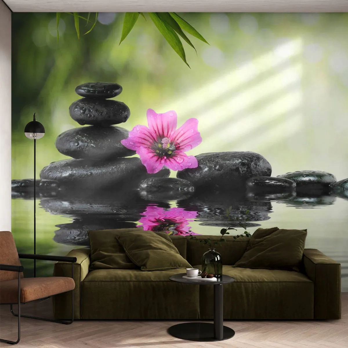 Fotobehang Premium Canvas - Tijd voor de ziel - Bloem, Cultuur, Bamboe - 250x175 cm