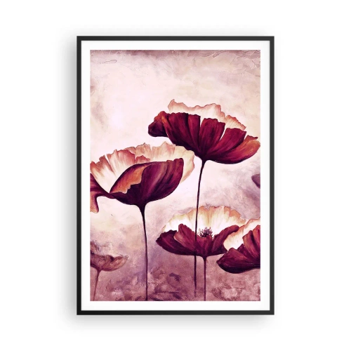Poster in een zwarte lijst - Rood en wit bloemblad - 70x100 cm