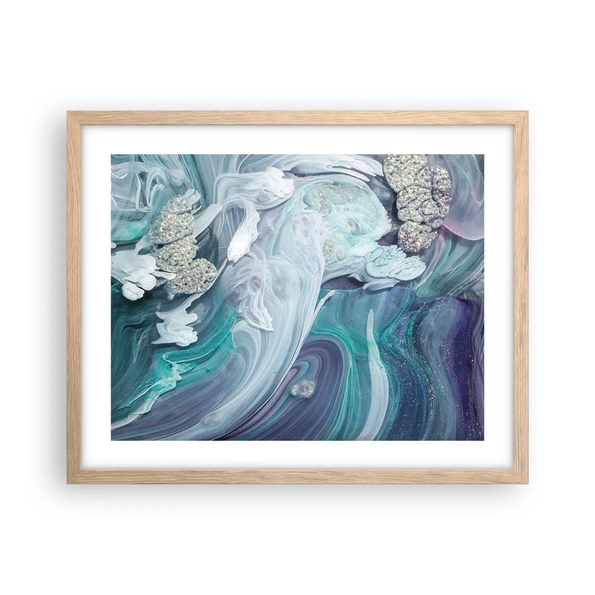 Een poster in een licht eiken lijst - Stromingen van hemelsblauw - 50x40 cm