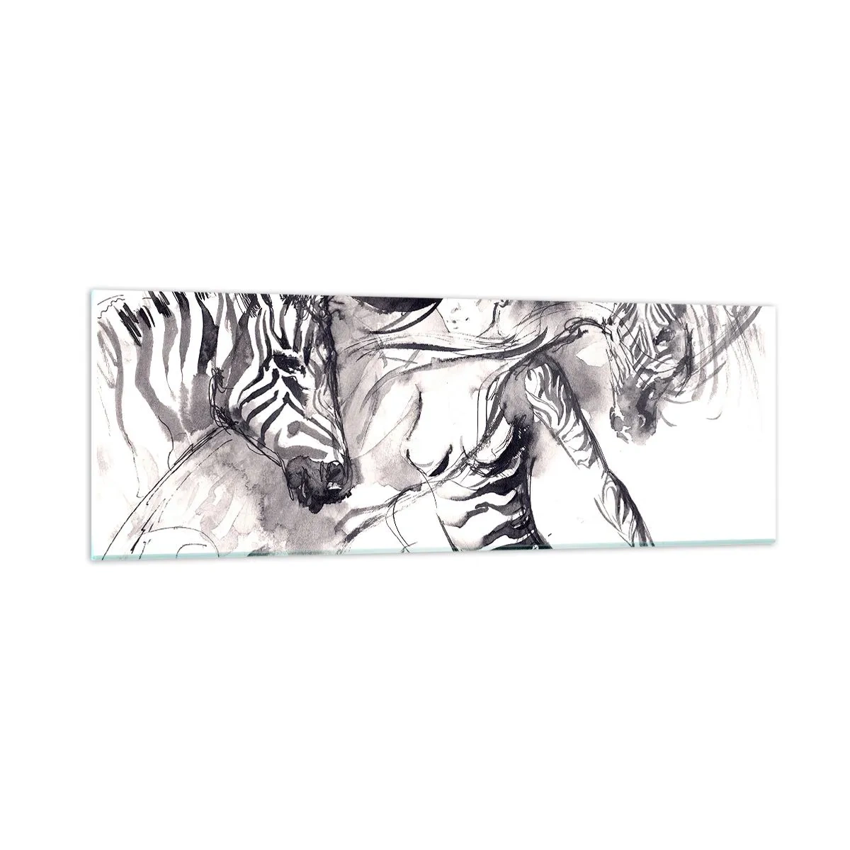 Schilderen op glas - Dansend met de zebra's - 90x30 cm