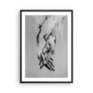 Poster in een zwarte lijst - Een monochrome afbeelding van gevouwen handen op een grijze achtergrond. - 50x70cm - Begin… - Moderne wanddecoratie voor woonkamer en slaapkamer ARTTOR