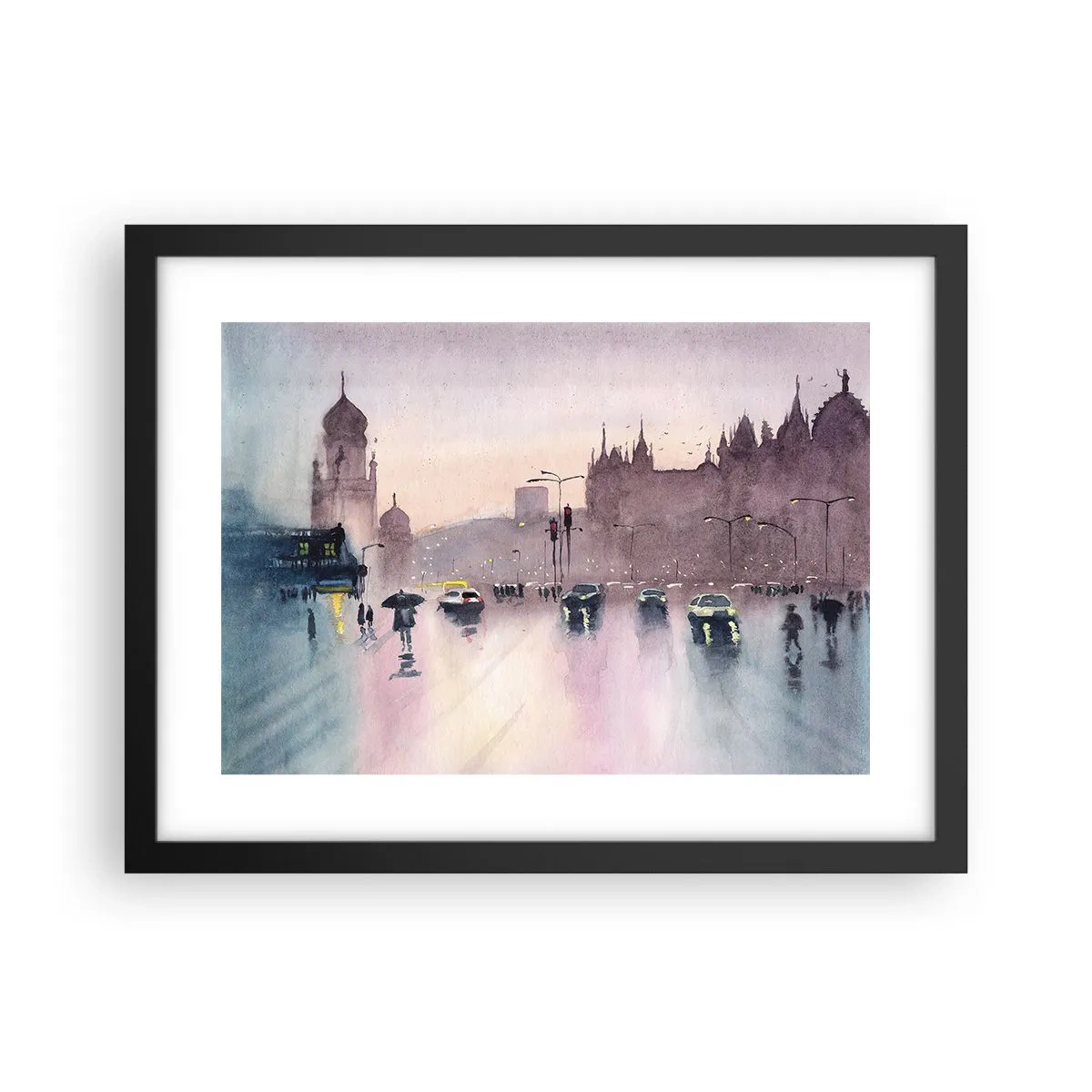 Poster in een zwarte lijst - In de regenachtige nevel - 40x30 cm