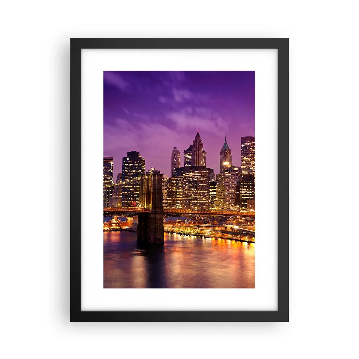 Poster in een zwarte lijst - Violet-goud Manhattan - 30x40 cm