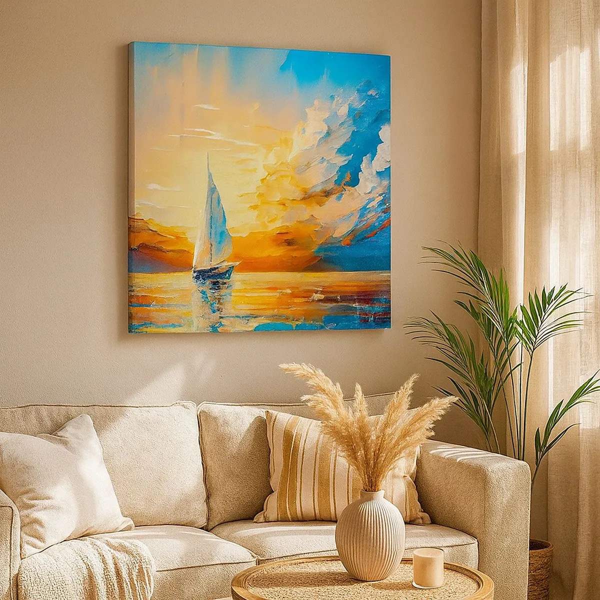 Schilderen op canvas - Zeilen in goud - 30x30 cm