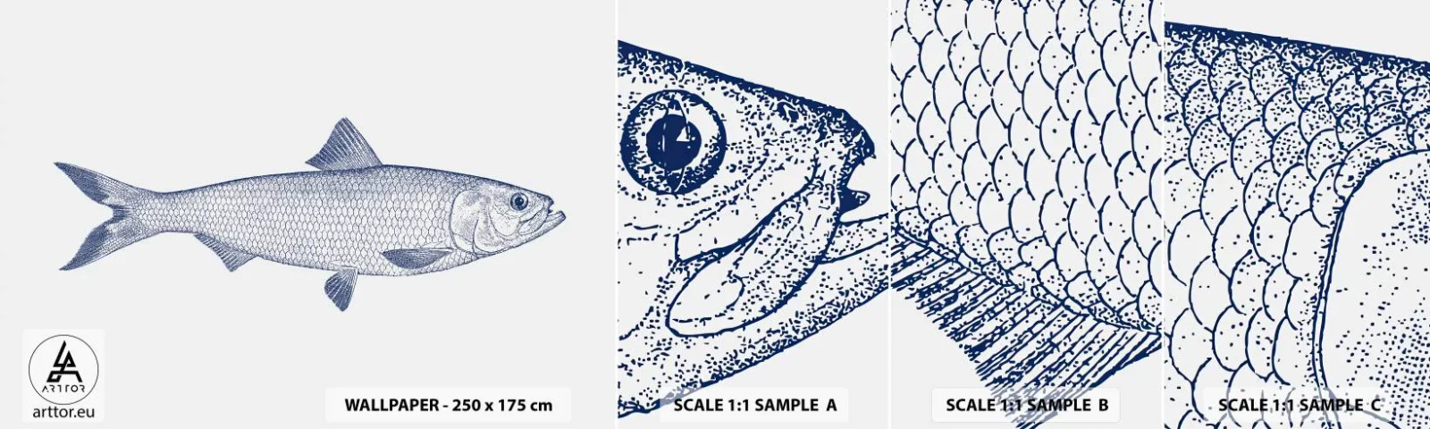 Fotobehang Monster Zelfklevend Deluxe Sticker - Groeten uit de noordelijke zeeën - Vis, Zeedier, Stijl aan zee - 100x30 cm