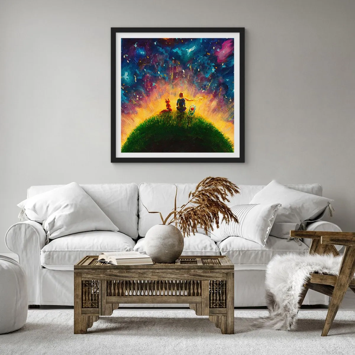 Poster in een zwarte lijst - Liefde en vriendschap - de hele wereld - 40x40 cm