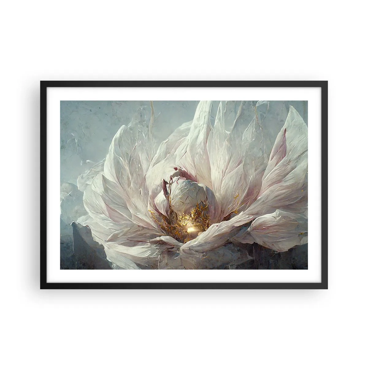 Poster in een zwarte lijst - Hij bloeit eens in de honderd jaar - 70x50 cm