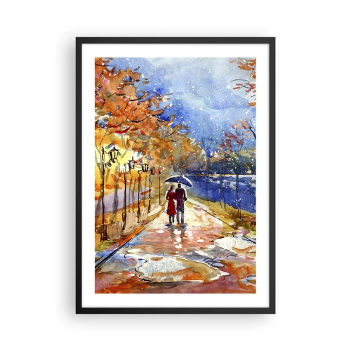 Poster in een zwarte lijst - Een wandeling in de regen tussen de herfstkleuren - 50x70cm - Samen tot de grens van de tijd - Moderne wanddecoratie voor woonkamer en slaapkamer ARTTOR