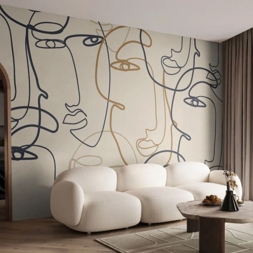Fotobehang Premium Sand - Het portret is vermenigvuldigd - Abstractie, Gezicht, Grafisch - 250x175 cm