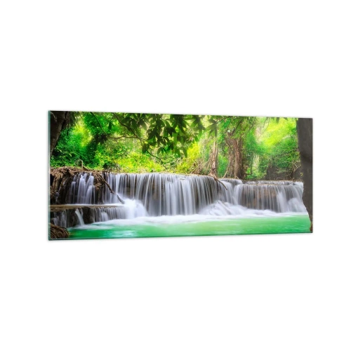 Schilderen op glas - Een waterval in het groen - 120x50 cm