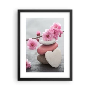 Poster in een zwarte lijst - Gelukzaligheid met een kersenbloesem - 30x40 cm