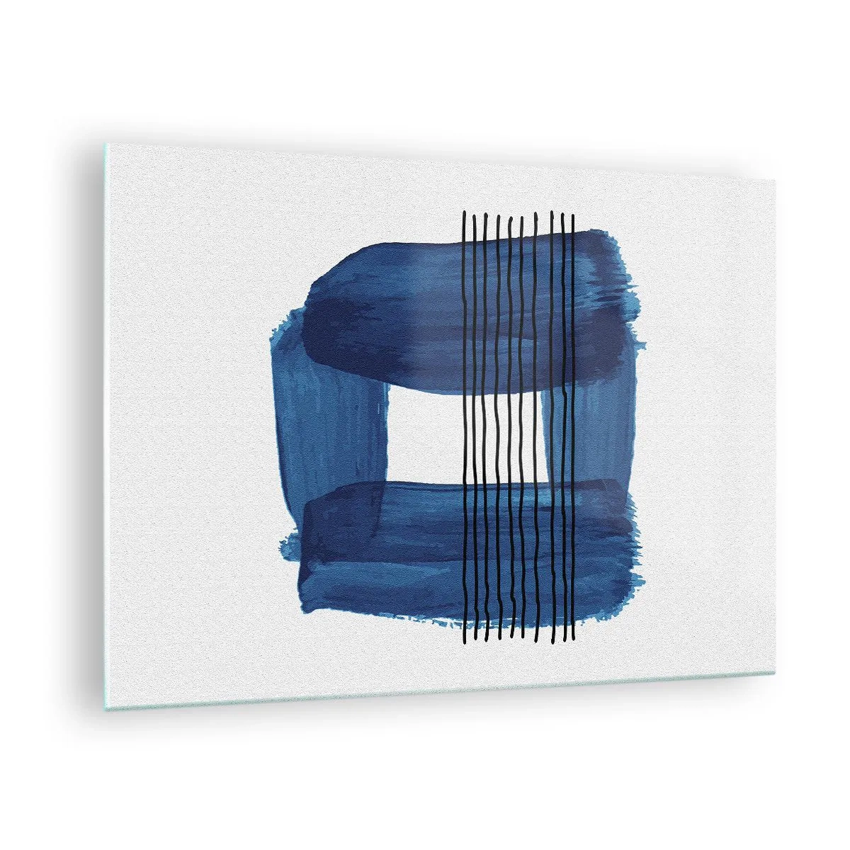 Schilderen op glas - Moderne abstractie in tinten blauw - 70x50cm - Blauwe en zwarte compositie - Moderne wanddecoratie voor woonkamer en slaapkamer ARTTOR