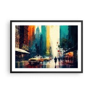 Poster in een zwarte lijst - New York – zelfs de regen is hier kleurrijk - 70x50 cm