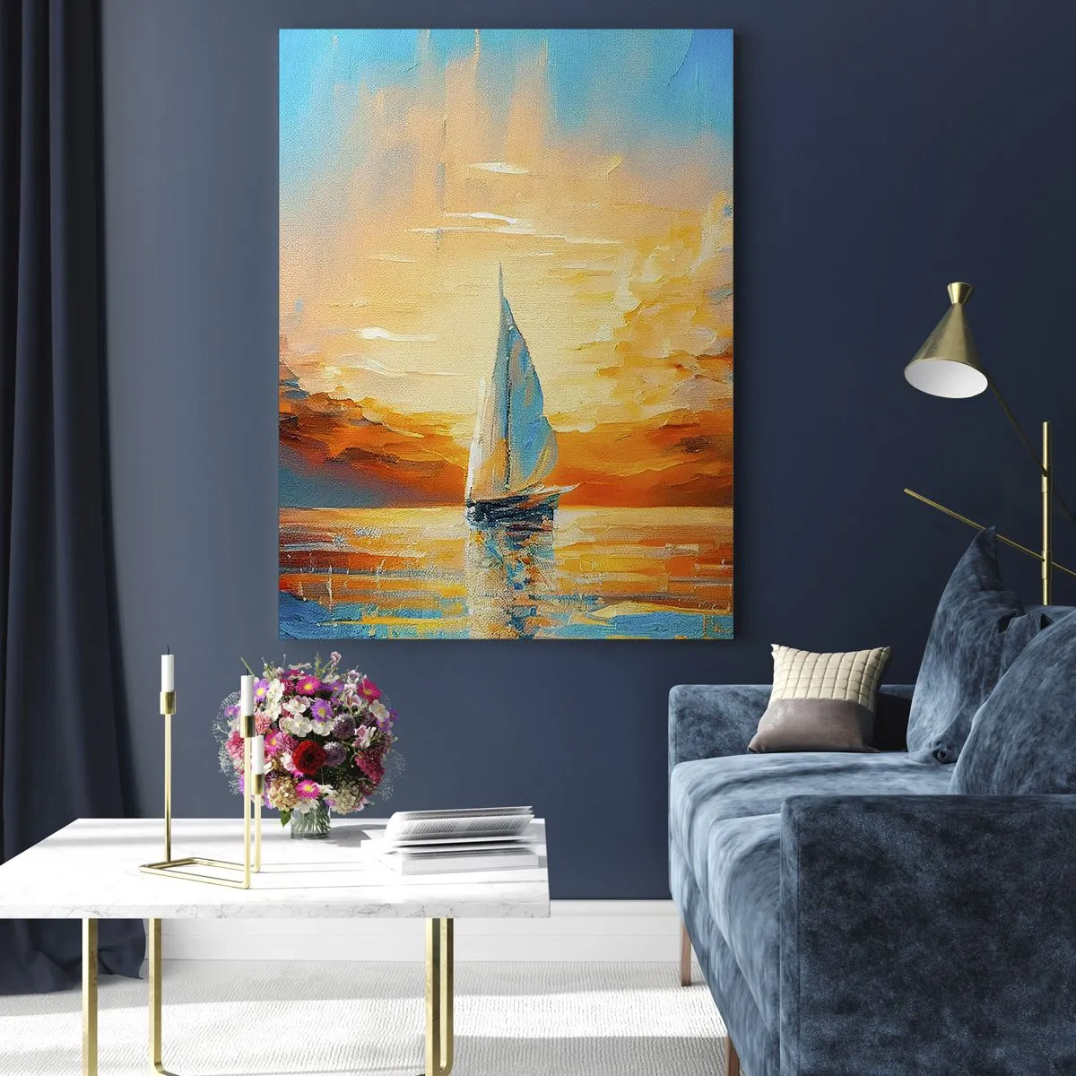 Schilderen op glas - Zeilen in goud - 50x70 cm