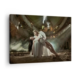 Schilderen op canvas - Twee figuren in ruïnes met een lichtspel - 70x50cm - De geest van het oude theater - Moderne wanddecoratie voor woonkamer en slaapkamer ARTTOR