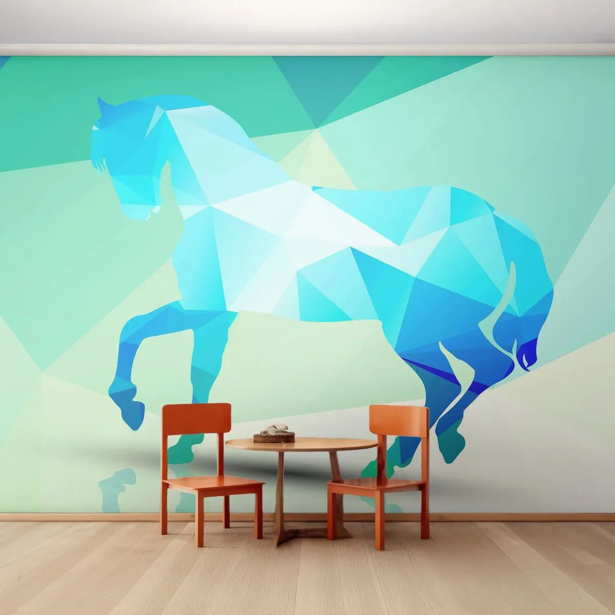 Zelfklevend Fotobehang Deluxe Sticker - Geometrisch paard in turkoois - Dieren, Paard, Geometrische figuur - 250x175 cm