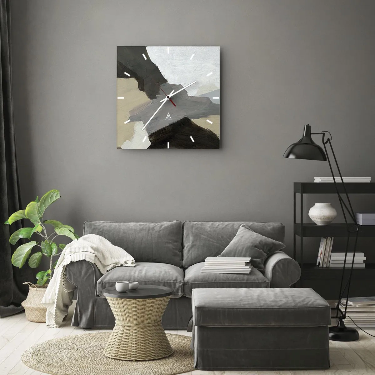 Wandklok - Klok - Abstractie: het kruispunt van grijs - 30x30 cm