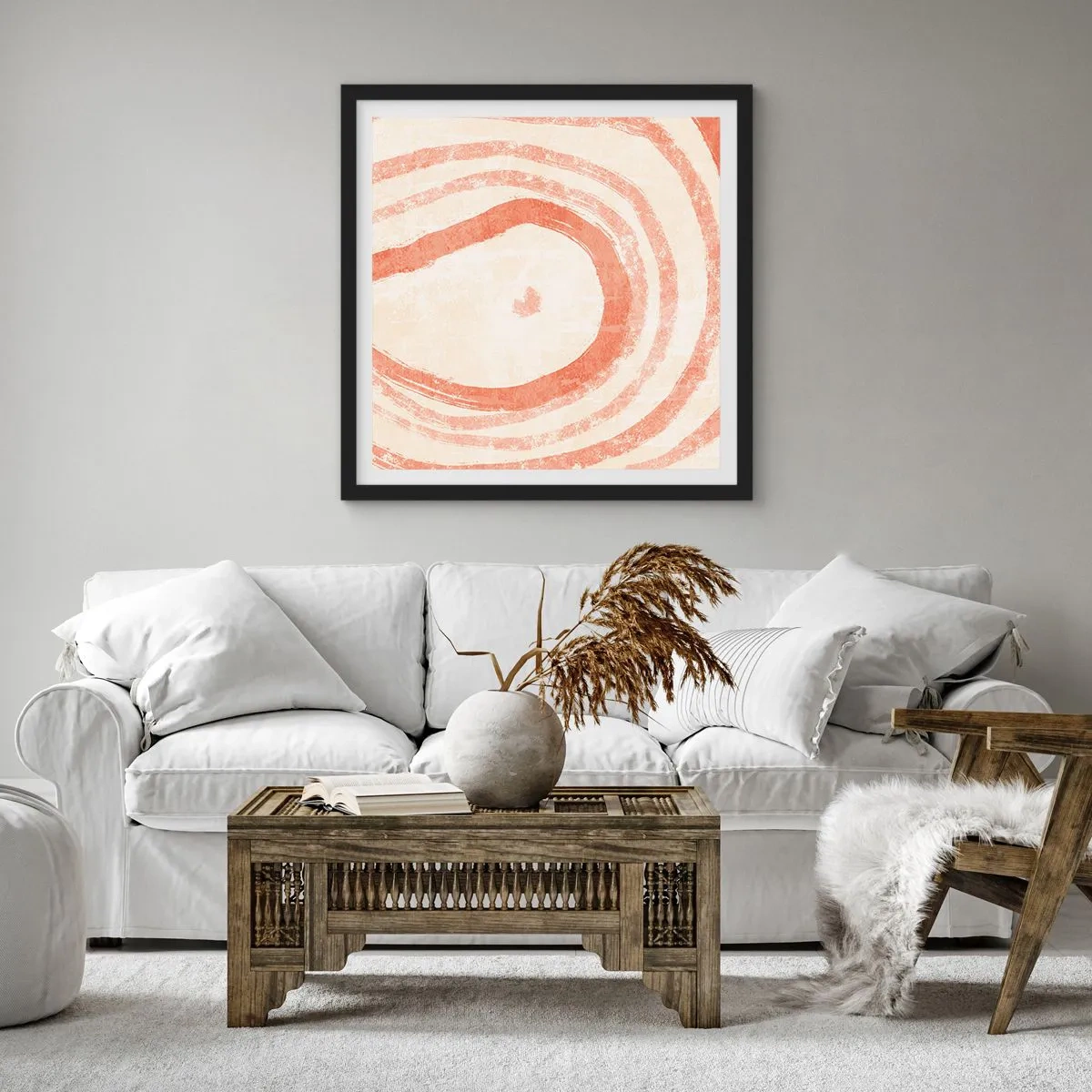 Poster in een zwarte lijst - Koraalcirkels – compositie - 30x30 cm