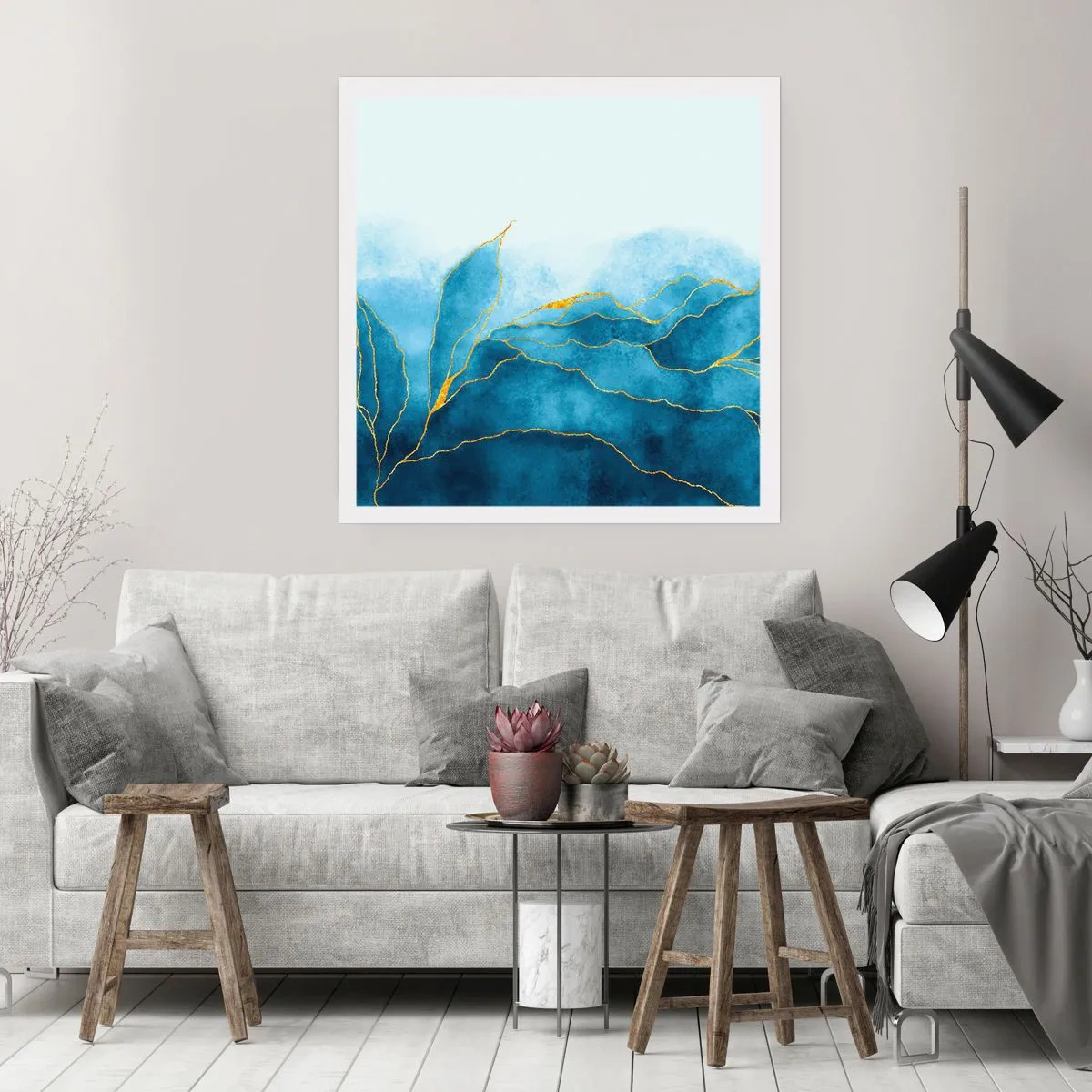 Poster - Blauw in goud - 30x30 cm