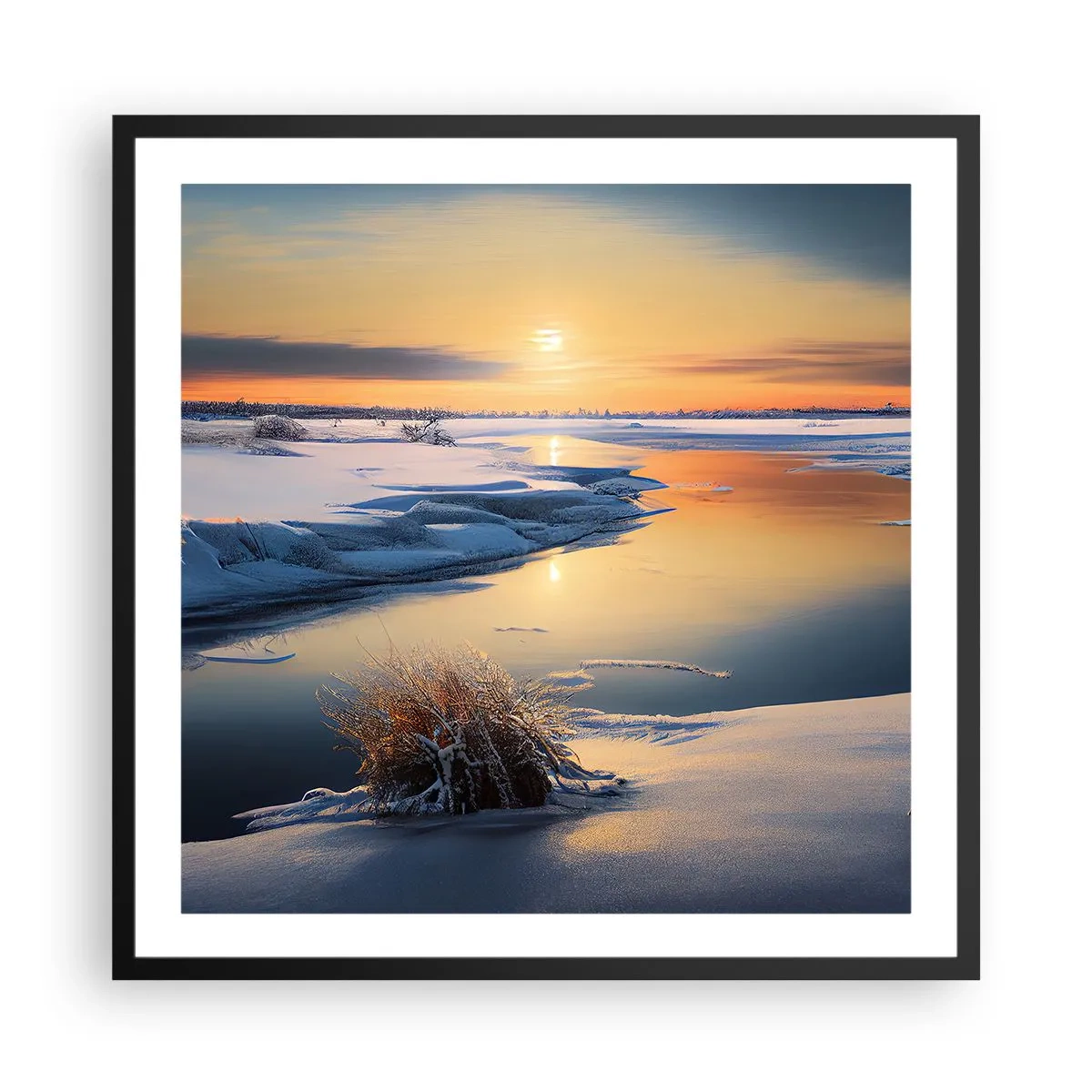 Poster in een zwarte lijst - Winterse zonsondergang - 60x60 cm