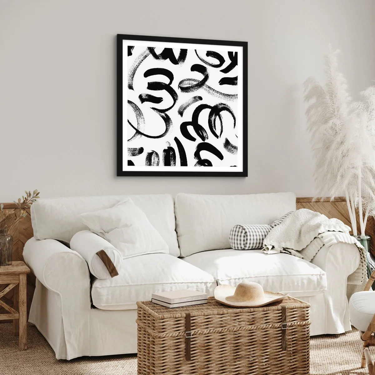 Poster in een zwarte lijst - Zwart op wit - 50x50 cm