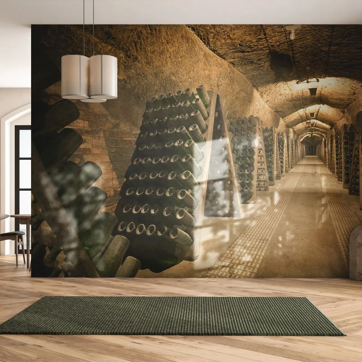 Zelfklevend Fotobehang Deluxe Sticker - De geboorte van smaak - Gastronomie, Een fles wijn, Wijnkelder - 250x175 cm