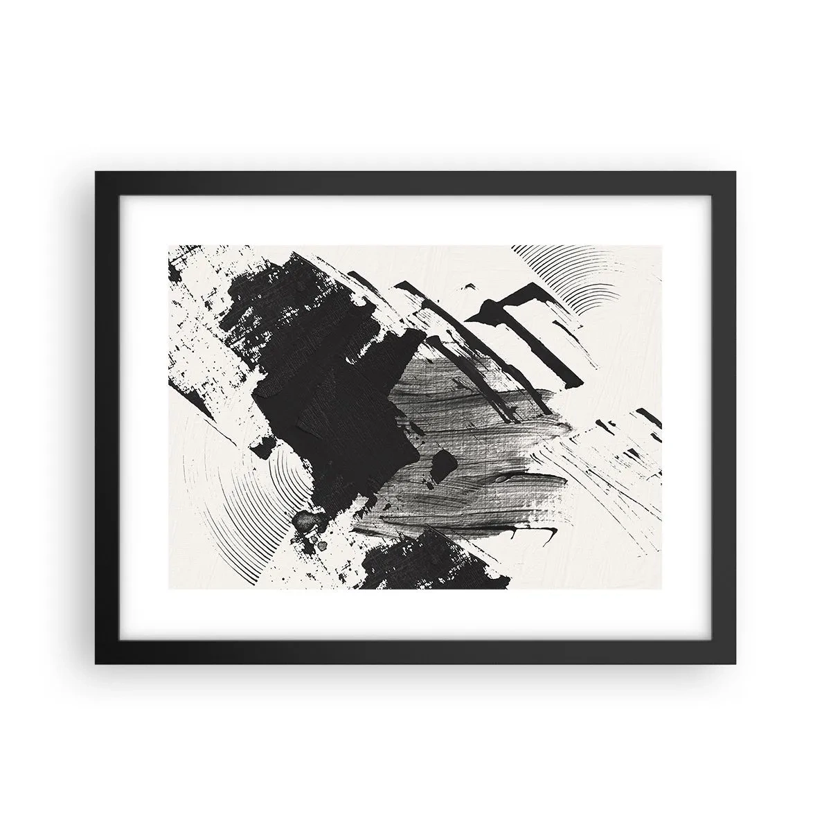 Poster in een zwarte lijst - Abstractie – expressie van zwart - 40x30 cm