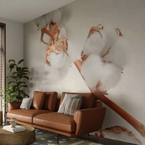 Fotobehang op maat Standard Eco - Gewoon een knuffel - Katoenen bloem, Bloem, Katoen takje