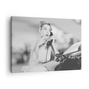 Schilderen op canvas - Een vrouw die aan de telefoon zit en een typemachine gebruikt - 70x50cm - Hallo, het zijn de jaren 50. - Moderne wanddecoratie voor woonkamer en slaapkamer ARTTOR
