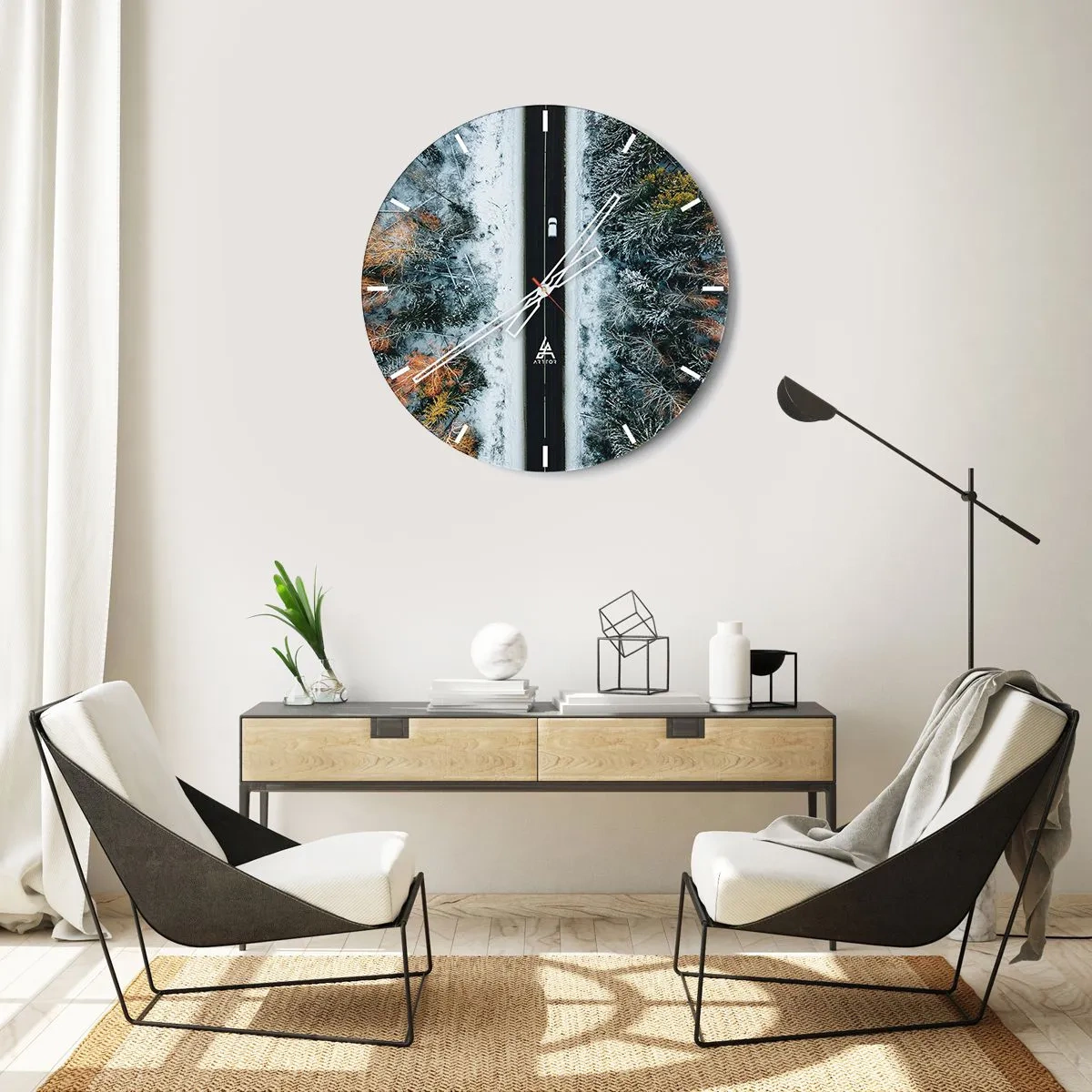Wandklok - Klok - Snijd door het winterbos - 40x40 cm
