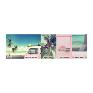 Fotobehang Monster Premium Canvas - Tijd om aan je vakantie te beginnen. - Landschap, Strand, Surfen - 100x30 cm