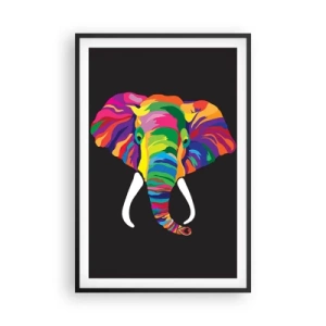 Poster in een zwarte lijst - De olifant die ervan hield om in de regenboog te baden - 61x91 cm